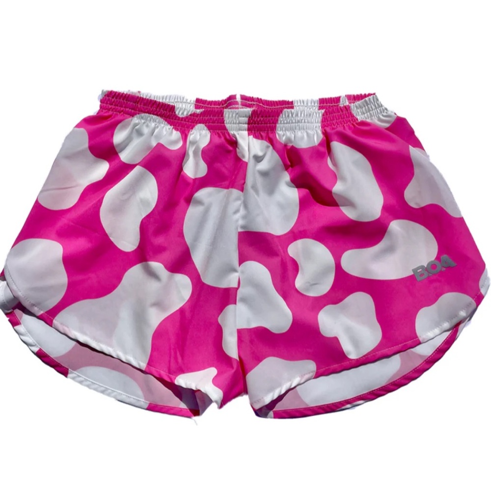 BOA Cow Print Moo Pink Elite Running Shorts 1”